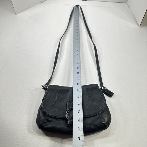 Coach Black Leather Crossbody Bag Buckle Detail Light Blue Interior Preowned - Picture 12 of 12